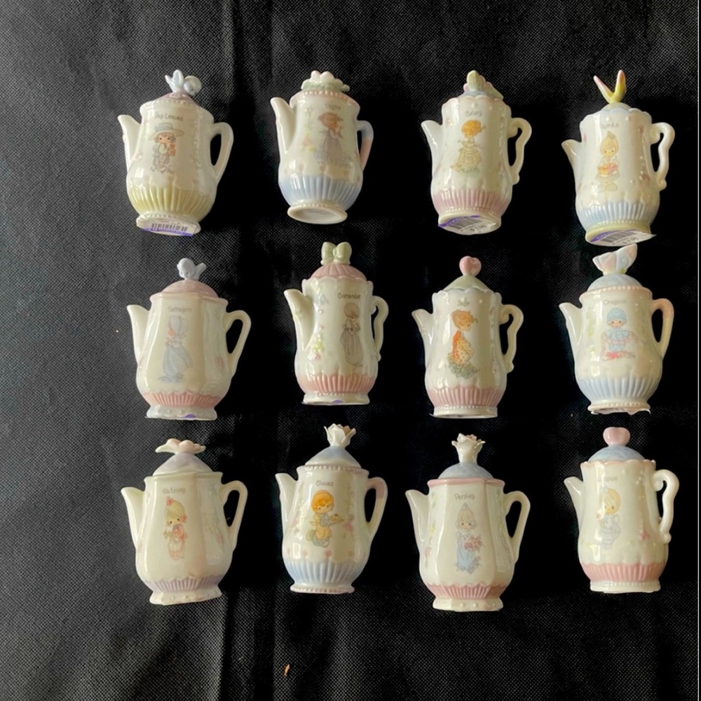 Precious Moments Pastel Ceramic Teapot Spice Jar Set